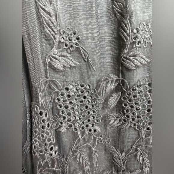 Soft Surroundings Charcoal Gray Silk Tank Dress w Embroidery and Viscose Liner - Picture 12 of 15